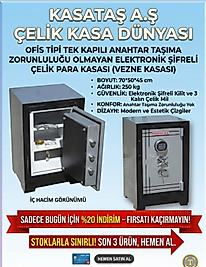 004SE EV OFİS TİP MASA ALTI TİPİ ELEKTRONİK ŞİFRELİ ÇELİK PARA KASASI 70*50*45CM 250KĞ 799 €+KDV