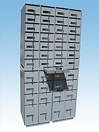 EK44 GÖZ BANKA KİRALIK KASASI İÇİ METAL DEN KUTULU MODEL ( 28 KÜÇÜK GÖZLÜ 13.3*24CM 12 ORTA BOY GÖZLÜ 19.3MM*24CM 4 BÜYÜK GÖZLÜ 40.5*24CM ) 208*100*48.5CM 500KĞ ( 4400€ )