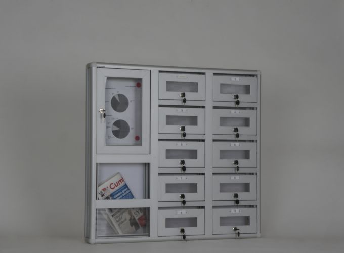 10 DAİRELİK RESİDENCE İÇİN ŞEFFAF CAMLI GAZETELİK VE İLAN PANOLU ALÜMİNYUM POSTA KUTUSU 85*90*10CM 5KĞ ( 800€  )