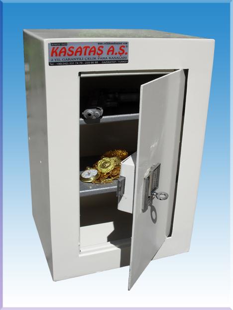 00145KA EV TİPİ ANAHTARLI 2 RAFLI KUTU ÇELİK PARA KASASI 45*30*25CM 15KĞ ( 199€ )