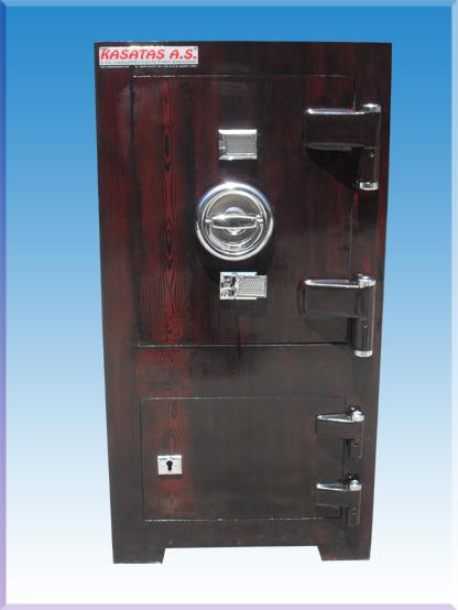 007AÖKIZIL ÖZEL OFİS TİPİ ALTI DOLAPLI DIŞI KOYU KIZIL CEVİZ RENK ÖZEL ÇELİK PARA KASASI 85*44*38CM 160KĞ ( 799€ )