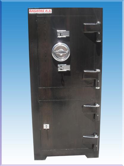 008AÖAHŞAP ÖZEL OFİS TİPİ ALTI DOLAPLI DIŞI KOYU CEVİZ RENK ÇELİK PARA KASASI 105*48*39CM 180KĞ ( 599€ )