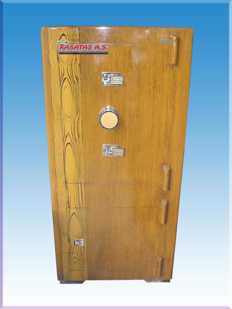 008AÖATZOR  ÖZEL OFİS TİPİ ALTI DOLAPLI SARI AÇIK CEVİZ RENK ÇELİK PARA KASASI 105*48*39CM 230KĞ ( 899 € )
