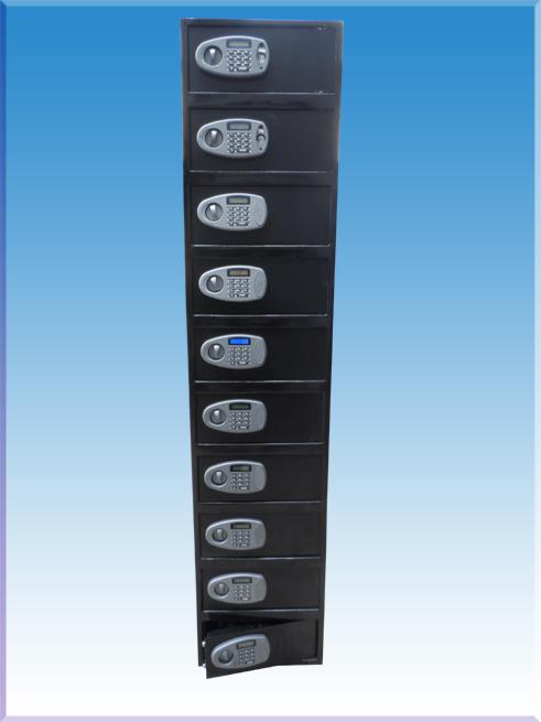 10 GÖZLÜ LAPTOP  İÇİN MUGLA HİLTON DALAMAN LCD EKRANLI ELEKTRONİK ŞİFRELİ ACİL AÇMA ANAHTARLI LAPTOP VE TABLET İÇİN OTEL RESEPSİYON EMANET KASASI 200*43*35CM 149KĞ ( 1999€ )