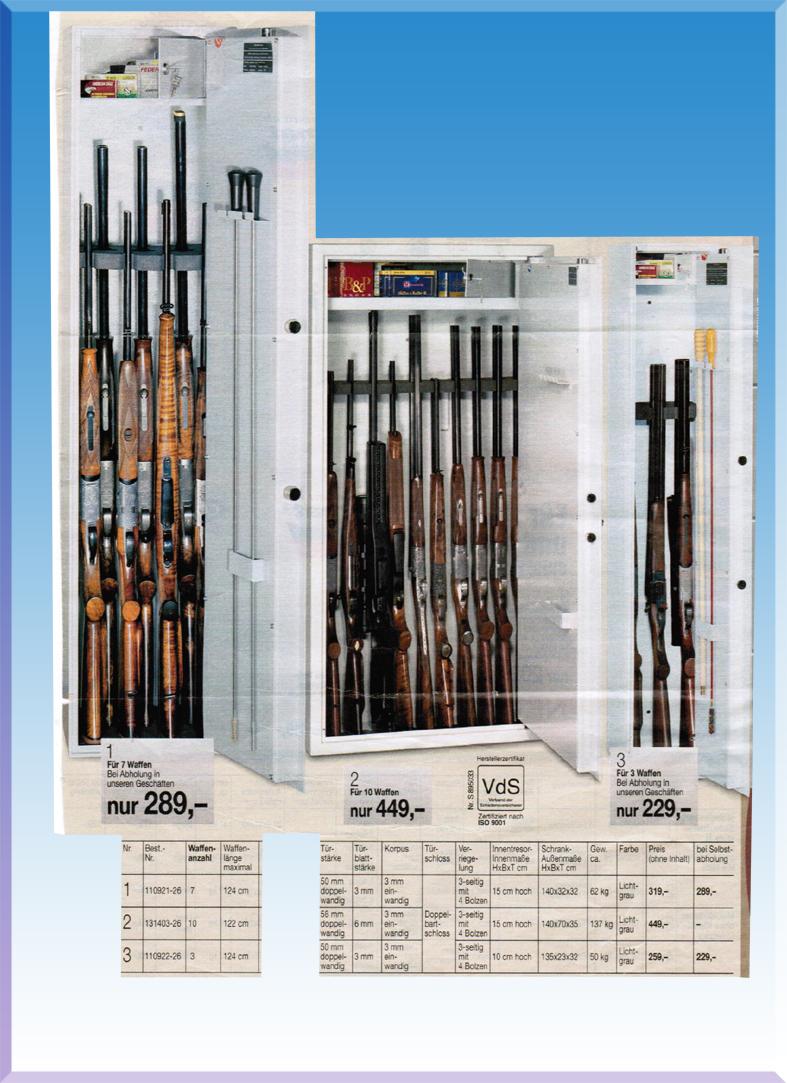 10 TÜFEKLİK ANAHTARLI TÜFEK KASASI 140*70*35CM 137KĞ ( 1499€ )