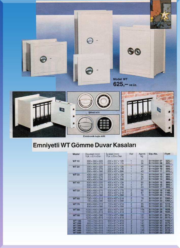WT10 ANAHTARLI ALMAN TİPİ ANAHTARLI DUVAR KASASI 33*39*22CM 35 KĞ ( 625 € )