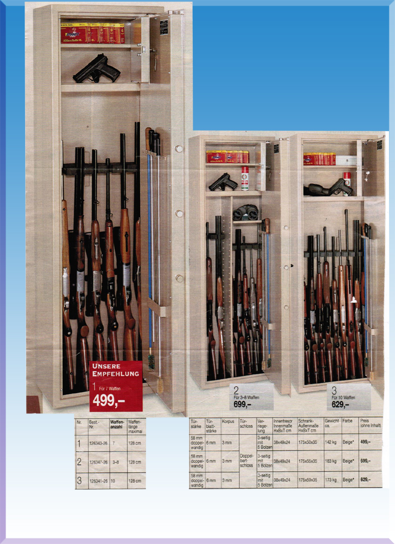 1 KODLU 7 TÜFEKLİK İÇİNDE DOLAPLI 2 ANAHTARLI ÇELİK TEK CİDARLI TÜFEK KASASI 175*50*35CM 142KĞ ( 1699€ )