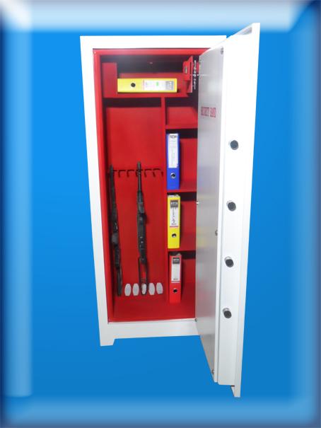 017A6 6 TÜFEKLİK 3 RAFLI ÜSTTE DOLAPLI BEYAZ TÜFEK KASASI 170*70*50CM 220KĞ ( 1699€ )