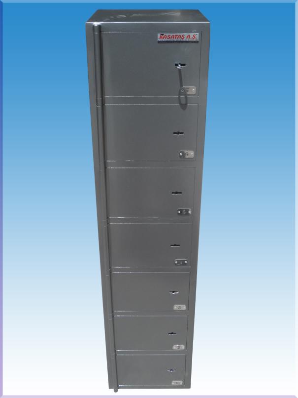 7 GÖZLÜ HER GÖZ 1 ADET ÇELİK KASA ANAHTARLI EMANET KASASI 128*30*30CM 42KĞ ( 699 € )+KDV