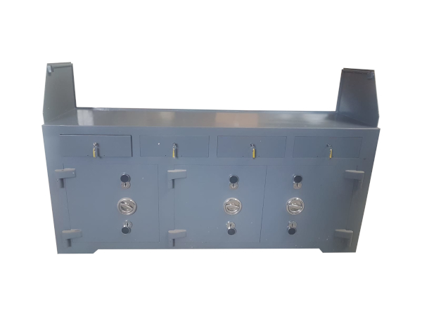 B200ÖZMETAL   200 CM LİK ANTEP TİPİ DIŞTAN 4 ÇEKMECELİ 3 KAPAKLI YÜKSEK GÜVENLİKLİ TANK ZIRHLI BANKO KUYUMCU KASASI 80*200*60CM 1 TON ( 2.999€ )