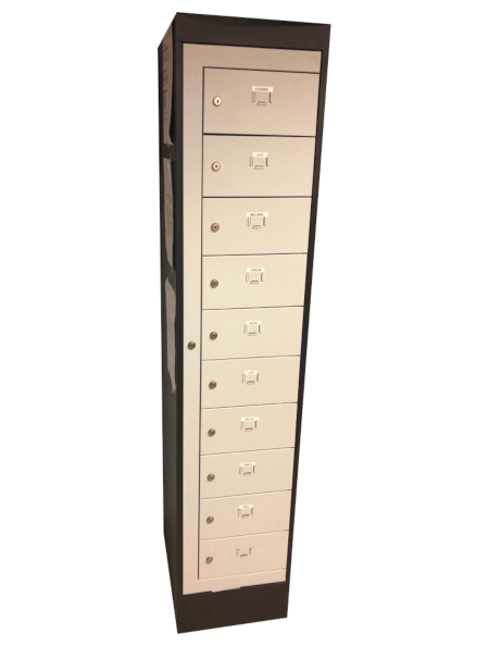 10 GÖZLÜ VE AYRICA MASTER KİLİTLİ KAPAKLI 0,9MM İSİMLİKLİ EMANET DOLABI 180*40*35CM ( 999€ )+KDV