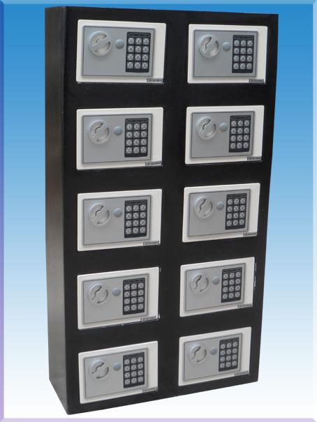 10 GÖZLÜ MUGLA HİLTON DALAMAN ELEKTRONİK ŞİFRELİ CEP TELEFONU  VE CÜZDAN İÇİN OTEL RESEPSİYON CEP TELEFONU EMANET KASASI 85*46*14CM 45KĞ ( 999€ )