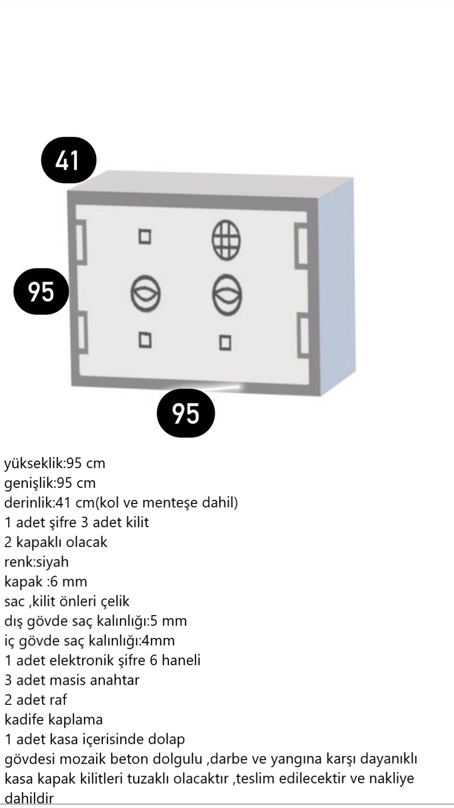 095CRNA BANKO TİPİ KUYUMCU KASASI 95*95*41CM 700KG ( 1950€ )