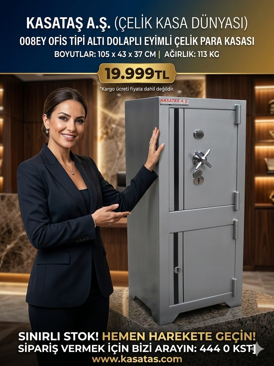 008EY OFİS TİPİ ALTI DOLAPLI KOMPLE GRİ RENK EYİMLİ ÇELİK PARA KASASI 105*43*37CM 113KĞ ( 299€ )+KDV KARGO ÜCRET FİYATA DAHİL DEGİLDİR.