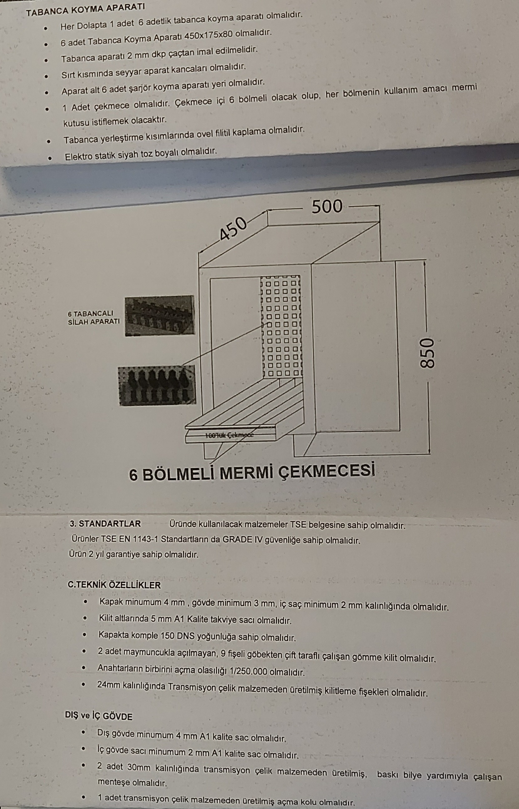 6 BÖLMELİ PARA MERMİ ÇEKMECESİ KASASI ( 6 ADET SİLAH ŞARJÖR KOYMA APARATLI ÇELİK PARA KASASI ) 85*50*45CM 250KĞ ( 3400€ )
