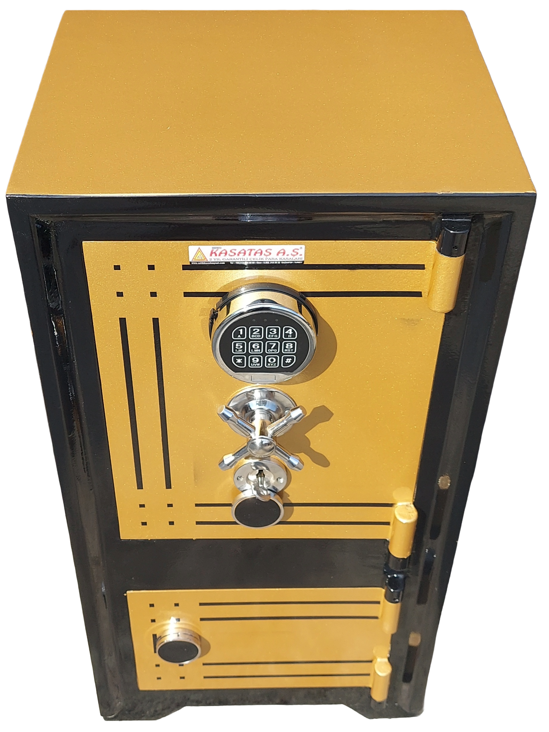 ZZZZZZZ* 007AE 85 LİK EV TİPİ ANAHTAR TAŞIMA ZORUNLULUĞU OLMAYAN ALTI DOLAPLI ELEKTRONİK ŞİFRELİ ÖZEL YALDIZ VARAK ALTIN RENK ÇELİK PARA KASASI 85*45*39CM 160KĞ  SADECE ( 599€ )+KDV