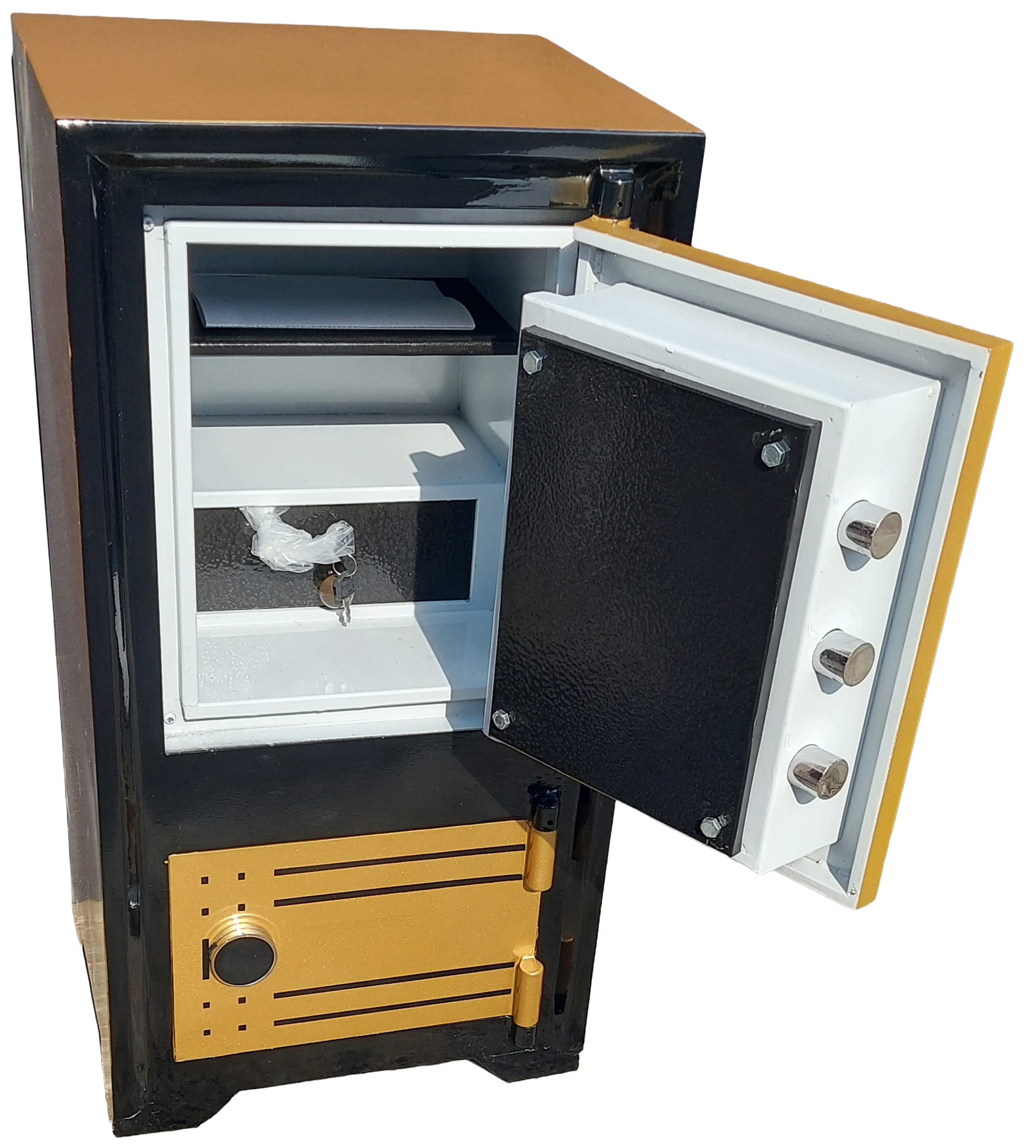 ZZZZZZZ* 007AE 85 LİK EV TİPİ ANAHTAR TAŞIMA ZORUNLULUĞU OLMAYAN ALTI DOLAPLI ELEKTRONİK ŞİFRELİ ÖZEL YALDIZ VARAK ALTIN RENK ÇELİK PARA KASASI 85*45*39CM 160KĞ  SADECE ( 599€ )+KDV