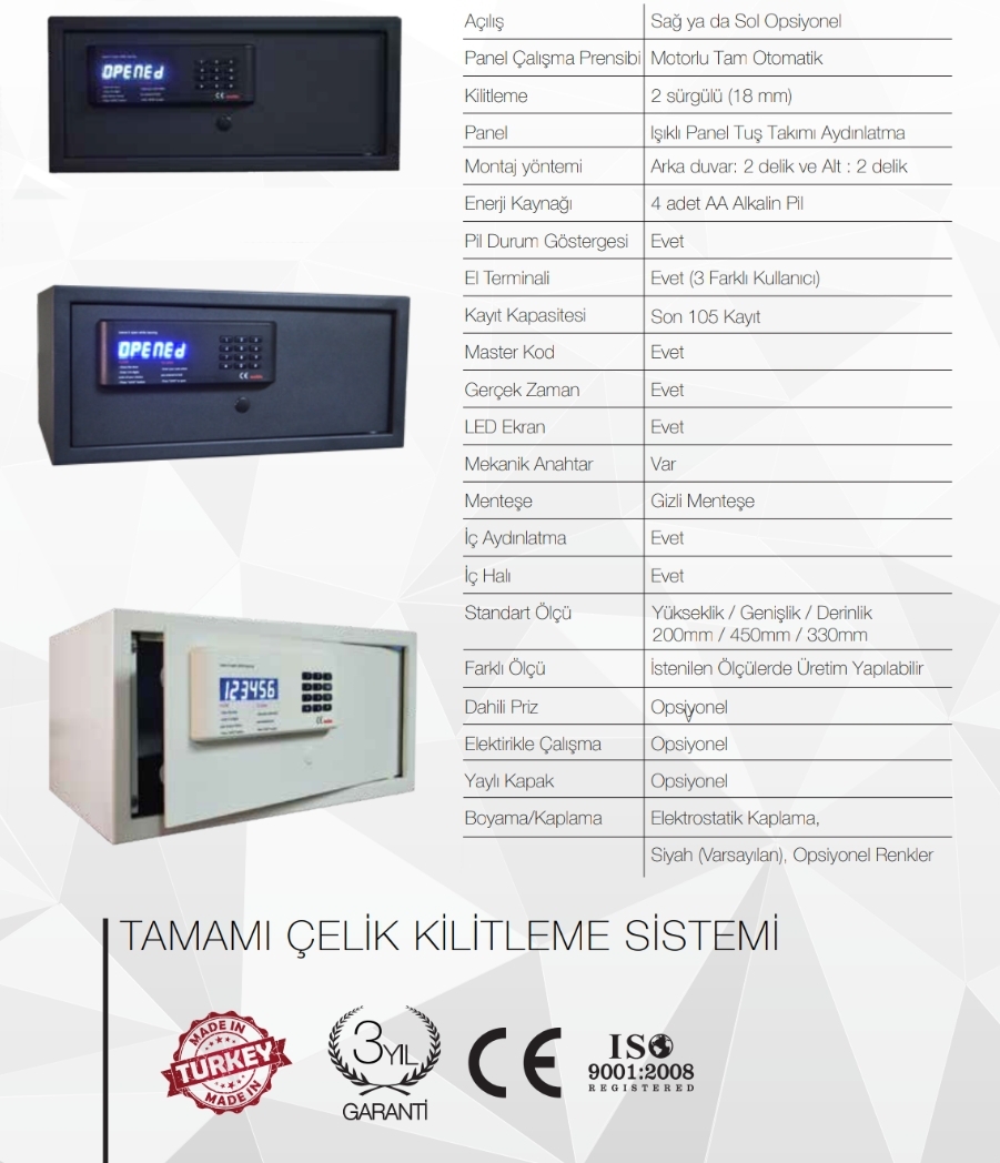 0045MAKFANS 20 MOTORLU SÜRGÜLÜ TAM DİJİTAL LAPTOP TİPİ OTEL ODA ELEKTRONİK ŞİFRELİ EMANET KASASINI DIŞ 20*43*35CM İÇ 19*42*29CM 12.2KĞ ( 99€ )