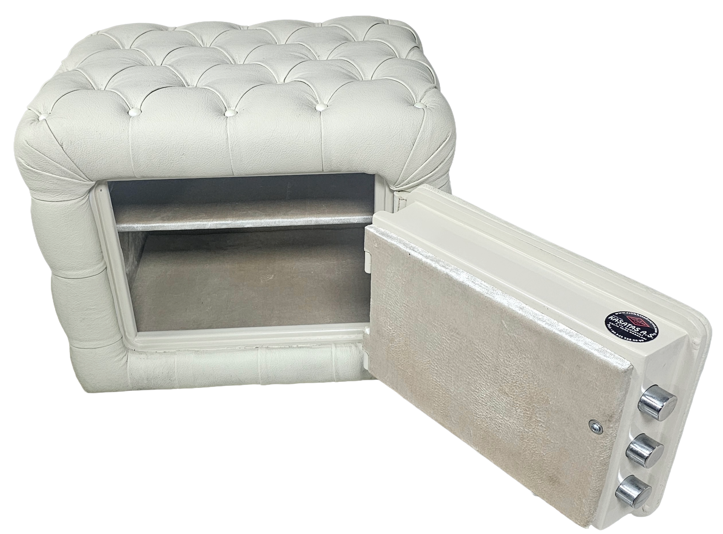 001DERİACK ALMANYA İHRACAT MALI DERİ KAPLAMALI EV VE OFİS TİPİ DIŞI KOMPLE KÖPÜME DERİ TİPİ PARMAK İZLİ ÇELİK PARA KASASI 50*60*45CM 100KĞ  ( 1899€ )