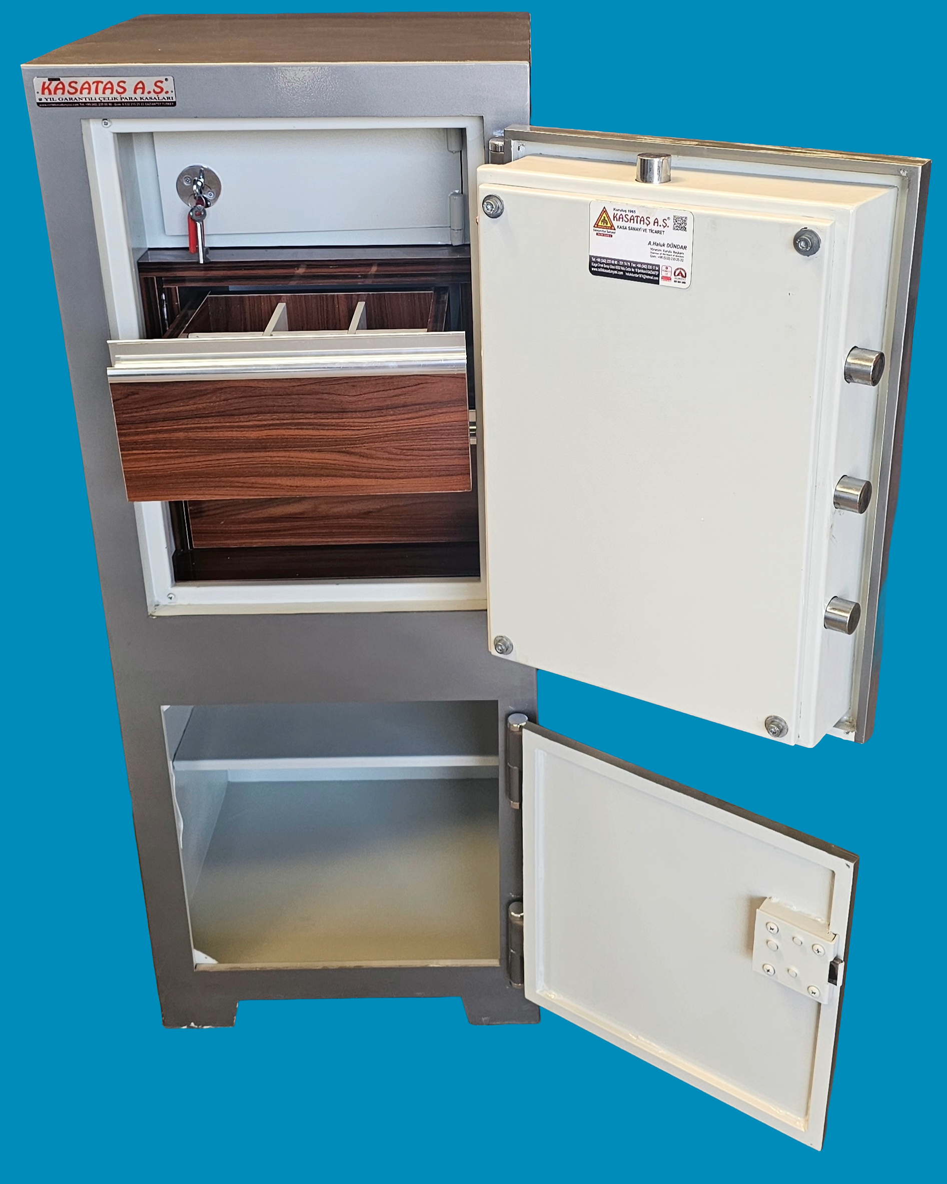 0010PACK GAZİANTEP OFİS TİPİ ALTI DOLAPLI PARMAK İZLİ  ELEKTRONİK ŞİFRELİ İÇİNDE TELESKOPİK RAYLI ÇELİK PARA KASASI 125*50*45CM 250KĞ ( 1350€ )