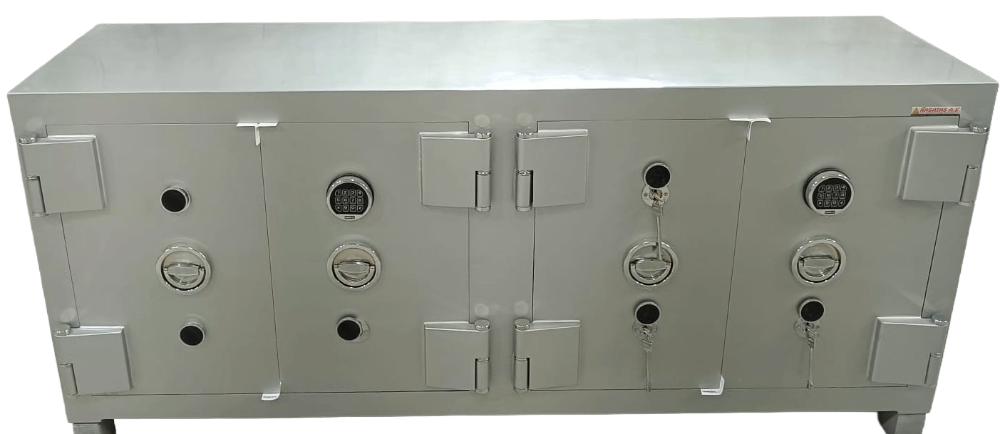 4 KAPILI BANKO TEZGAH TİPİ KUYUMCU ALTIN VE GÜMÜŞ İÇİN VE ÇELİK PARA KASASI 80*200*60CM 2000kğ ( 2999€ )+KDV