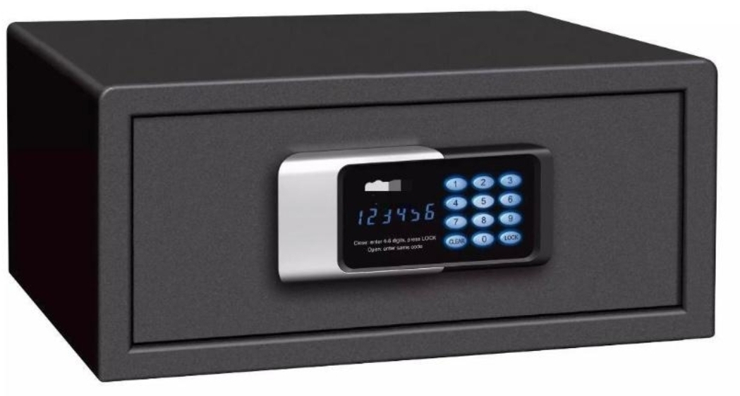 VIP TİPİ  1 Cİ SINIF LCD EKRALI ELEKTRONİK ŞİFRELİ KALİTELİ ACİL AÇMA ANAHTARLI OTEL ODA KASASI 20*43*35CM 11KĞ ( 99€ )