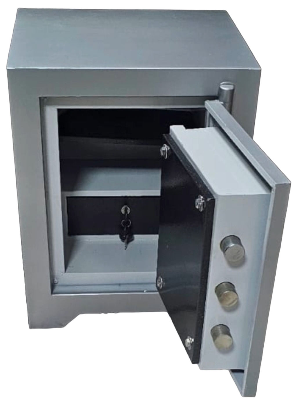 002THRE  OFİS MASA ALTI TİPİ  ANAHTAR TAŞIMA ZORUNLULUĞU OLMAYAN ELEKTRONİK ŞİFRELİ TEKKAPILI ÇELİK PARA KASASI DIŞ ÖLÇÜSÜ 55*41*36M 77KĞ ( 650€ )