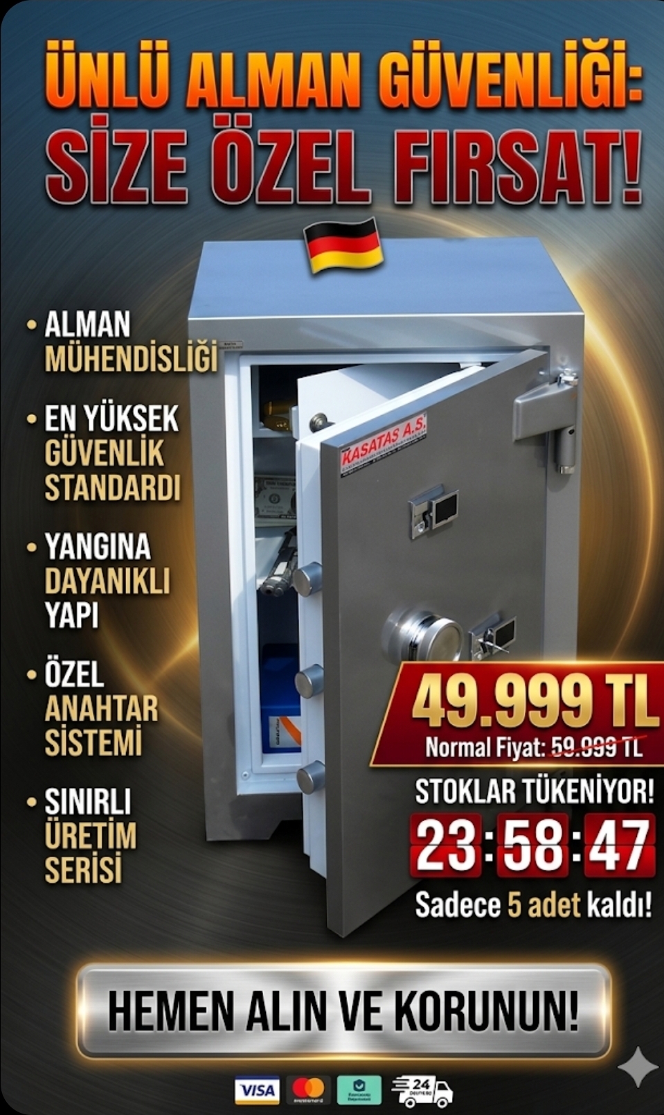 70*55*55CM 300KĞ BRONZ RENK KASA 99999TL