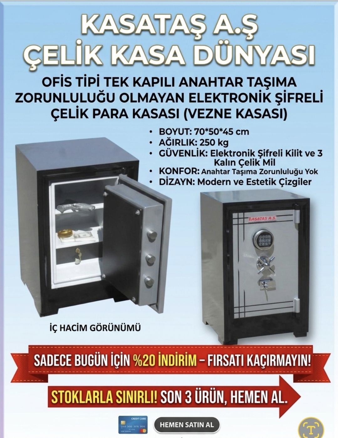 70*55*55CM 300KĞ BRONZ RENK KASA 99999TL
